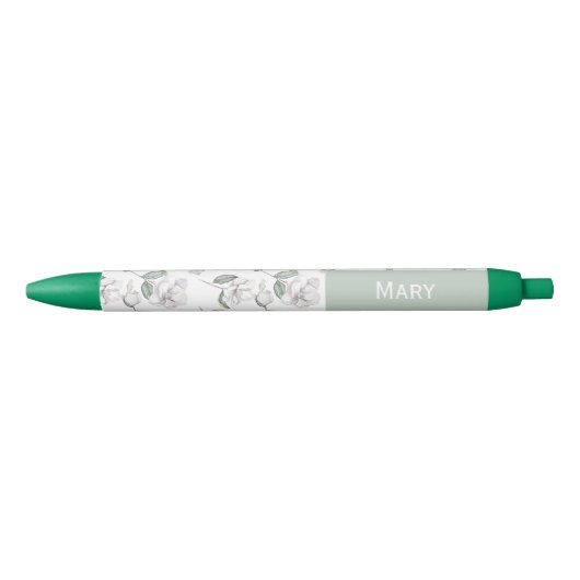 Magnolia Flower Custom Name  Blauwe Inkt Pen (Voorkant)