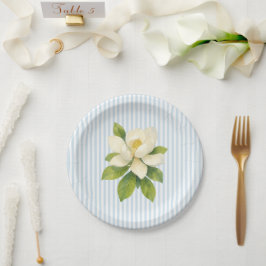 Magnolia Flower Custom Wedding Blue Stripe Papieren Bordje