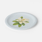 Magnolia Flower Custom Wedding Blue Stripe Papieren Bordje (Gekanteld)