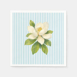 Magnolia Flower Custom Wedding Blue Stripe Servet