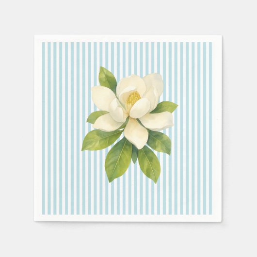 Magnolia Flower Custom Wedding Blue Stripe Servet (Voorkant)