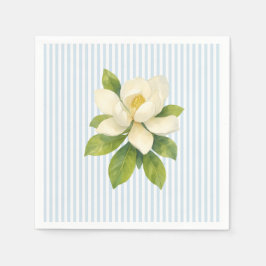 Magnolia Flower Custom Wedding Blue Stripe Servet
