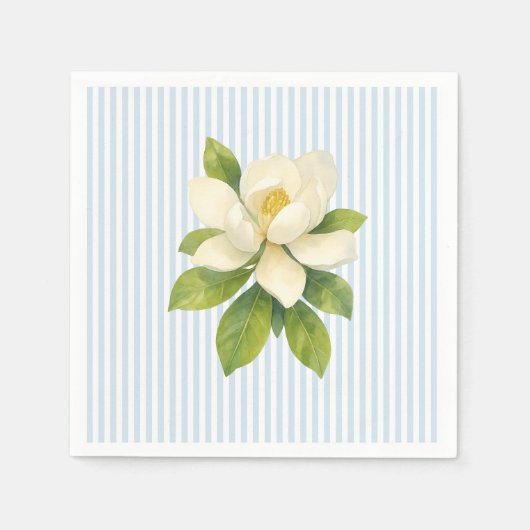 Magnolia Flower Custom Wedding Blue Stripe Servet (Voorkant)
