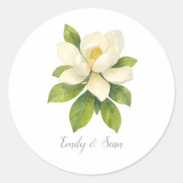 Magnolia Flower Custom Wedding Monogram  Ronde Sticker