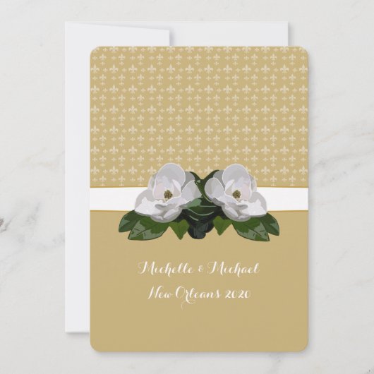 Magnolia Flower Fleur de Lis Wedding Kaart (Voorkant)