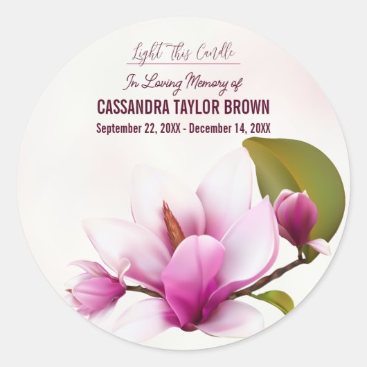 Magnolia Flower Funeral Memorial Ronde Sticker (Voorkant)