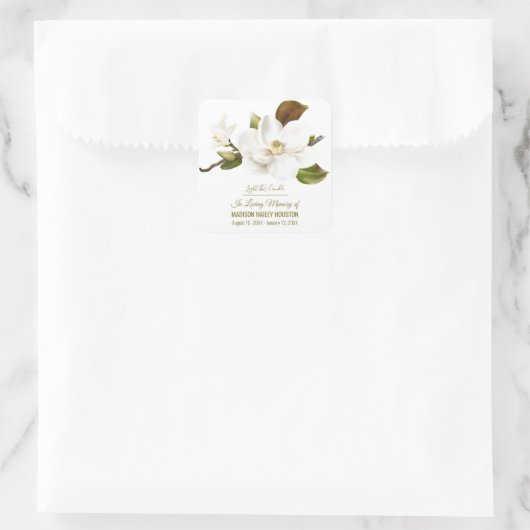 Magnolia Flower Funeral Memorial Vierkante Sticker (Tas)