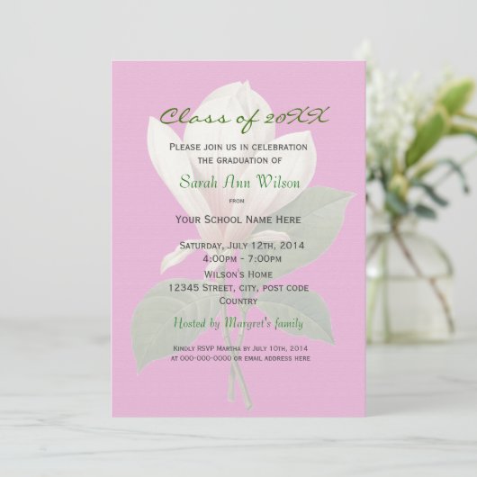  magnolia flower graduparty kaart (Staand voorkant)