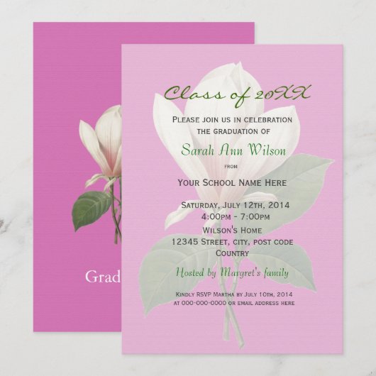  magnolia flower graduparty kaart (Voorkant / Achterkant)