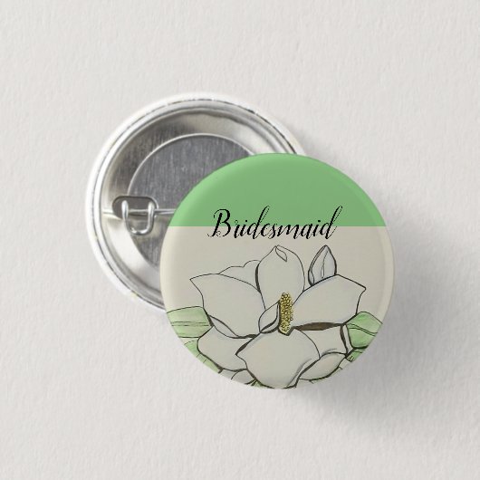 Magnolia Flower Green Bridesmaid Button (Voorkant /achterkant)