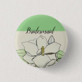 Magnolia Flower Green Bridesmaid Button (Voorkant)
