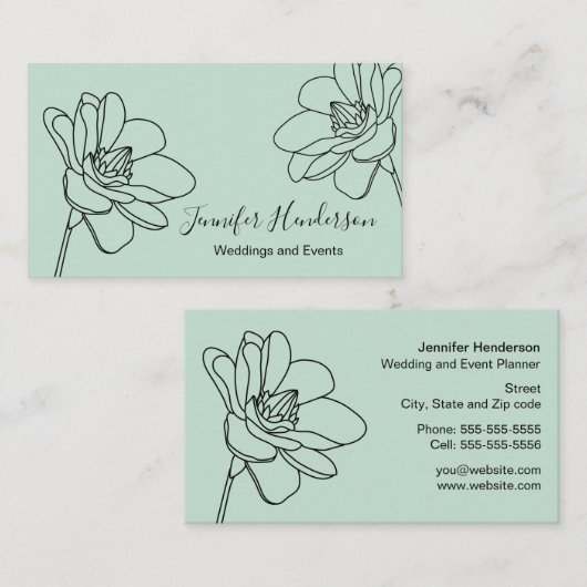 Magnolia Flower Mint Green Visitekaartje (Voorkant / Achterkant)