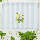Magnolia Flower Painting Blue Stripe Theedoek (Gevouwen)