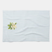 Magnolia Flower Painting Blue Stripe Theedoek (Horizontaal)