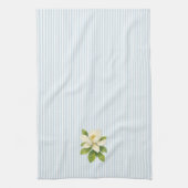 Magnolia Flower Painting Blue Stripe Theedoek (Verticaal)