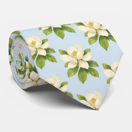 Magnolia Flower Painting Coastal Beach Pattern Stropdas (Opgerold)