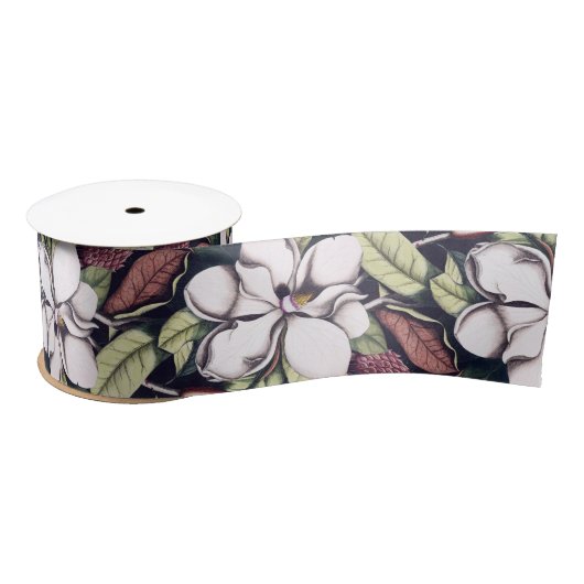 Magnolia Flower Pattern Satijnen Lint (Spoel)