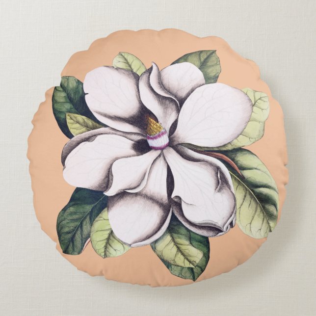 Magnolia Flower Rond Kussen (Voorkant)