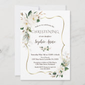 Magnolia Flowers Airy Greenery Gold Christening Kaart (Voorkant)