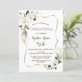 Magnolia Flowers Airy Greenery Gold Christening Kaart