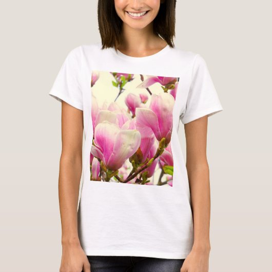 Magnolia Flowers Floral Botanical Blossom Chic T-shirt (Voorkant)