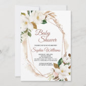 Magnolia Flowers & Gold Baby shower Invitation Kaart (Voorkant)