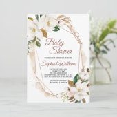 Magnolia Flowers & Gold Baby shower Invitation Kaart (Staand voorkant)