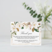 Magnolia Flowers & Gold Lijst Funeral Hartelijk da Bedankkaart (Staand voorkant)