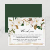 Magnolia Flowers & Gold Lijst Funeral Hartelijk da Bedankkaart (Voorkant / Achterkant)