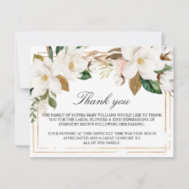 Magnolia Flowers & Gold Lijst Funeral Hartelijk da Bedankkaart