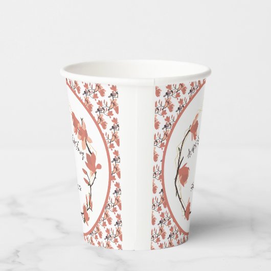 Magnolia Flowers in Coral Vrijgezellenfeest Papieren Bekers (Rechts)