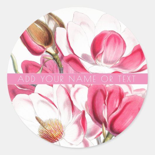 MAGNOLIA FLOWERS ROND CUSTOM NAME STICKER (Voorkant)