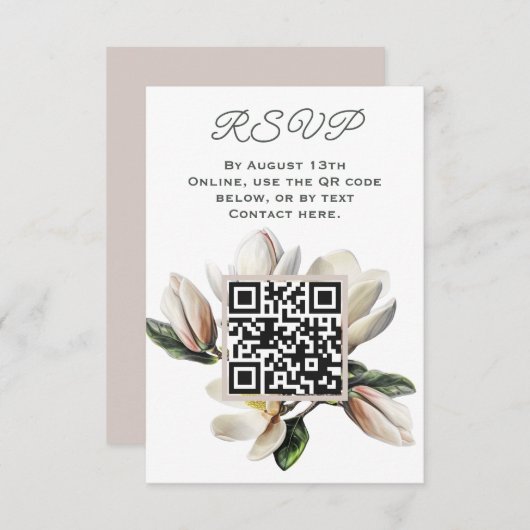 Magnolia Flowers RSVP QR-code Informatiekaartje (Voorkant / Achterkant)
