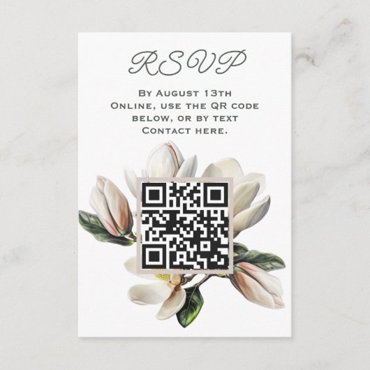 Magnolia Flowers RSVP QR-code Informatiekaartje (Voorkant)