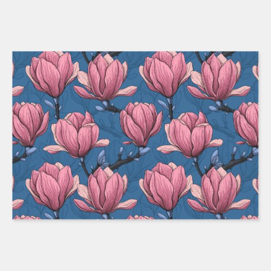 Magnolia garden on blue inpakpapier vel (Voorkant)