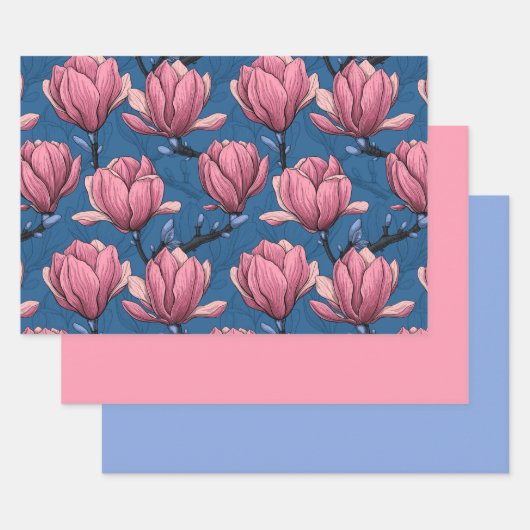 Magnolia garden on blue inpakpapier vel (Set)