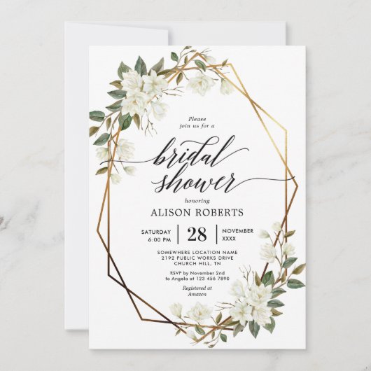 Magnolia geometrisch lijst bruids doucheuitnodigin kaart (Voorkant)