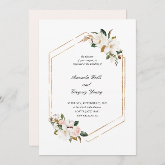 Magnolia geometrische Romance bruiloft uitnodiging (Voorkant / Achterkant)