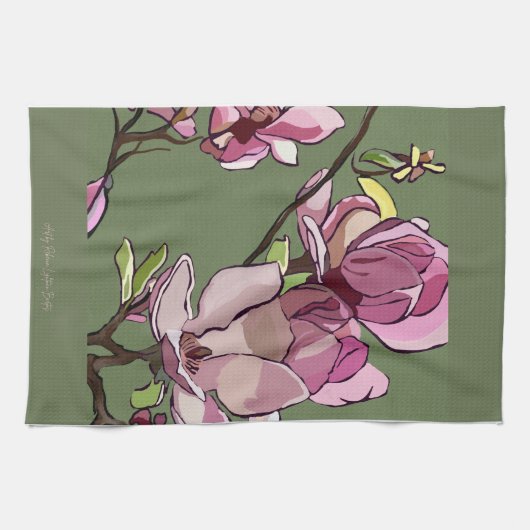 Magnolia geschilderde keukenhanddoek (Horizontaal)