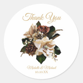 Magnolia Gold en Black Floral Hartelijk dank Ronde Sticker