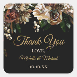 Magnolia Gold en Black Floral Hartelijk dank Vierkante Sticker