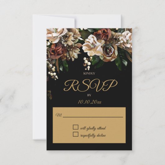 Magnolia Gold en Black Floral RSVP (Voorkant)
