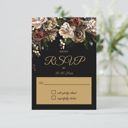 Magnolia Gold en Black Floral RSVP (Staand voorkant)