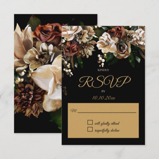 Magnolia Gold en Black Floral RSVP (Voorkant / Achterkant)
