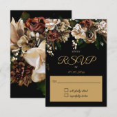 Magnolia Gold en Black Floral RSVP Kaartje (Voorkant / Achterkant)