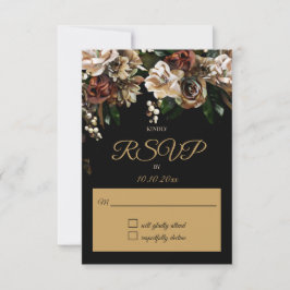 Magnolia Gold en Black Floral RSVP Kaartje