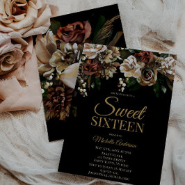 Magnolia Gold en Black Floral Sweet Sixteen Kaart