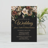 Magnolia Gold en Black Floral Wedding Kaart (Staand voorkant)