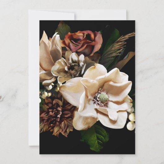 Magnolia Gold en Black Floral Wedding Kaart (Achterkant)