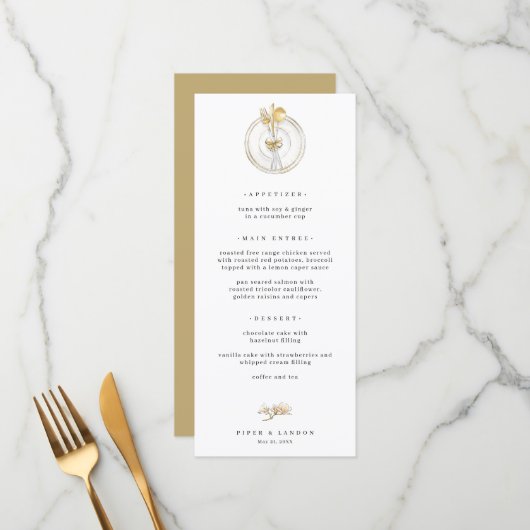 Magnolia Gold Table Setting Wedding Menu (Voorkant / Achterkant in situ)